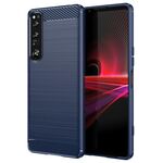 Per Sony Xperia 1 IV Custodia per cellulare in TPU spazzolato con struttura in fibra di carbonio (blu)