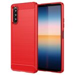 Per Sony Xperia 10 IV Custodia per telefono in fibra di carbonio con struttura spazzolata (rossa)