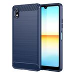 Per Sony Xperia Ace III Custodia per cellulare in TPU spazzolato con struttura in fibra di carbonio (blu)
