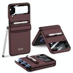 Per Samsung Galaxy Z Flip4 GKK Custodia magnetica per telefono a copertura totale con penna (rosso scuro)