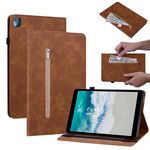 Custodia per tablet in pelle con cerniera in tinta unita per Nokia T10 Skin Feel (marrone)