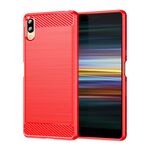 Per Sony Xperia L3 Custodia in TPU in fibra di carbonio spazzolata (rossa)