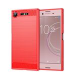 Per Sony Xperia XZ1 Custodia per telefono in TPU in fibra di carbonio spazzolata (rossa)