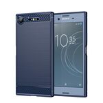 Per Sony Xperia XZ1 Custodia per cellulare in TPU spazzolato con struttura in fibra di carbonio (blu)