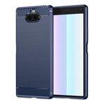 Per Sony Xperia 8/8 Lite Custodia per cellulare in TPU spazzolato con struttura in fibra di carbonio (blu)