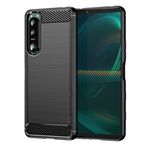 Per Sony Xperia 5 III Custodia per cellulare in TPU spazzolato con struttura in fibra di carbonio (nera)