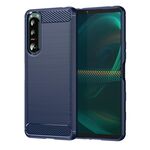 Per Sony Xperia 5 III Custodia per cellulare in TPU spazzolato con struttura in fibra di carbonio (blu)