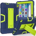 Per Amazon Kindle Fire 7 2022 Custodia rigida in silicone per tablet PC con cavalletto a contrasto (verde navy)
