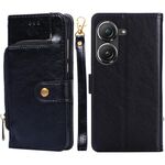 Per Asus Zenfone 9 Case di telefono in pelle con la borsa con cerniera (nero)