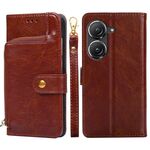 Per Asus Zenfone 9 Borsa con cerniera Custodia in pelle per telefono (marrone)