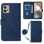 Per Motorola Moto G32 Crossbody 3D Custodia in pelle con vibrazione in rilievo (blu)