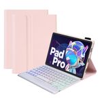 AM18-BS Custodia in pelle per tastiera Bluetooth con retroilluminazione tricolore per Lenovo XiaoXin Pad Pro 2022 11,2 pollici (rosa)
