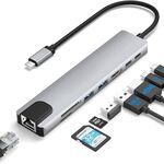 DS-20808 Adattatore multiporta USB-C/Tipo-C 8 in 1 con HDMI 4K, lettore di schede SD/TF USB 3.0, dongle USB C per MacBook Pro/Air e altri dispositivi di tipo C