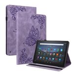 Per Amazon Kindle Fire 7 2022 Custodia per tablet in pelle goffrata con fiori di farfalla (viola)