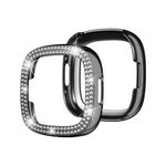 Per Fitbit Versa 4 / Sense 2 cassa dell'orologio per PC con placcatura elettrolitica diamantata a doppia fila (nero)