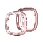 Per Fitbit Versa 4 / Sense 2 Cassa dell'orologio per PC con placcatura elettrolitica diamantata a doppia fila (rosa)