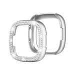 Per Fitbit Versa 4 / Sense 2 cassa dell'orologio per PC con placcatura elettrolitica diamantata a doppia fila (argento)