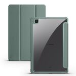 Per Samsung Galaxy Tab S6 Lite Custodia per tablet in pelle acrilica 3 pieghevoli (verde scuro)