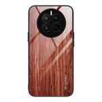 Per Huawei Mate 50 Custodia per telefono in vetro con venature del legno (caffè)