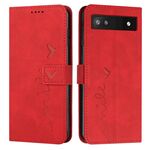 Per Google Pixel 6a Custodia per telefono in pelle con motivo a cuore Skin Feel (rossa)