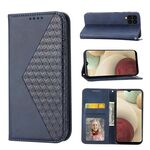 Per Samsung Galaxy A12 5G Cubic Grid Calf Texture Chiusura magnetica Custodia per telefono in pelle (blu)