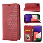 Per Samsung Galaxy A22 5G Versione JP Griglia Cubica Vitello Texture Chiusura Magnetica Cassa Del Telefono In Pelle (Rosso)