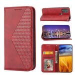 Custodia per cellulare in pelle con chiusura magnetica per Motorola Moto G Power 2022 a griglia cubica (rosso)