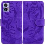 Per Motorola Edge 30 Neo / Edge 30 Lite Custodia per cellulare in pelle con motivo a rilievo Tiger (viola)