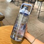 GYBL4503 Borraccia da 2000 ml per sport all'aria aperta di grande capacità con cannuccia, specifiche: blu + adesivi 3D