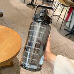GYBL4503 Borraccia da 2000 ml per sport all'aria aperta di grande capacità con cannuccia, specifiche: nero + adesivi 3D