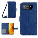Per Asus ROG Phone 6 Pro Skin Feel Sun Flower Pattern Flip Custodia in pelle per telefono con cordino (blu scuro)