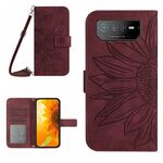 Per Asus ROG Phone 6 Pro Skin Feel Sun Flower Pattern Flip Custodia in pelle per telefono con cordino (vino rosso)
