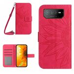 Per Asus ROG Phone 6 Pro Skin Feel Sun Flower Pattern Flip Custodia in pelle per telefono con cordino (rosa rossa)