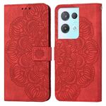 Per OPPO Reno8 Pro Custodia per telefono in pelle a conchiglia con mandala in rilievo (rosso)