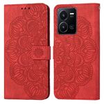 Per vivo Y22s Custodia per cellulare in pelle con motivo mandala in rilievo (rosso)