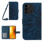 Per Tecno Spark Go 2022 / Spark 8C Skin Feel Sun Flower Pattern Flip Custodia in pelle per telefono con cordino (blu inchiostro)