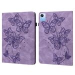 Per Realme Pad X Custodia per tablet in pelle con motivo a farfalla in rilievo (viola)