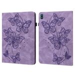 Per Nokia T20 10.4 2021 Custodia per tablet in pelle con motivo a farfalla in rilievo (viola)