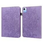 Per Realme Pad X Custodia per tablet in pelle con motivo floreale in pizzo (viola)