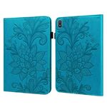 Per Nokia T20 10.4 2021 Custodia per tablet in pelle con motivo floreale in pizzo (blu)