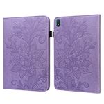 Per Nokia T20 10.4 2021 Custodia per tablet in pelle con motivo floreale in pizzo (viola)