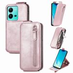 Per vivo V25 Portafoglio con cerniera verticale Custodia in pelle per telefono (oro rosa)