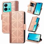 Per vivo V25 Custodia per cellulare in pelle con griglia (cachi)