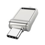 128 GB USB 2.0 + Type-C/USB-C Mini computer ad alta velocità e telefono Disco U rotante a doppio scopo (Argento)