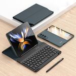 Custodia in pelle con tastiera Bluetooth pieghevole magnetica per Samsung Galaxy Z Fold3 5G (verde scuro)
