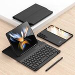 Custodia in pelle per tastiera Bluetooth pieghevole magnetica per Samsung Galaxy Z Fold3 5G (fibra di carbonio)