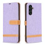 Per Samsung Galaxy A14 5G Color Block Denim Texture Custodia per telefono in pelle (viola)