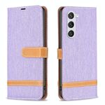 Per Samsung Galaxy S23 5G Color Block Denim Texture Custodia per telefono in pelle (viola)