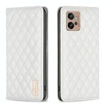 Per Motorola Moto G32 4G Diamond Lattice Custodia per cellulare magnetica in pelle (bianco)