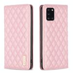 Per Samsung Galaxy A31 Custodia per cellulare magnetica in pelle con reticolo diamantato (rosa)